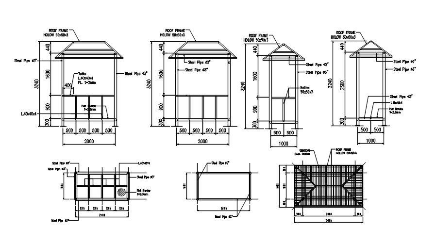 Roof and pipe details in AutoCAD 2D drawing, dwg file, CAD file