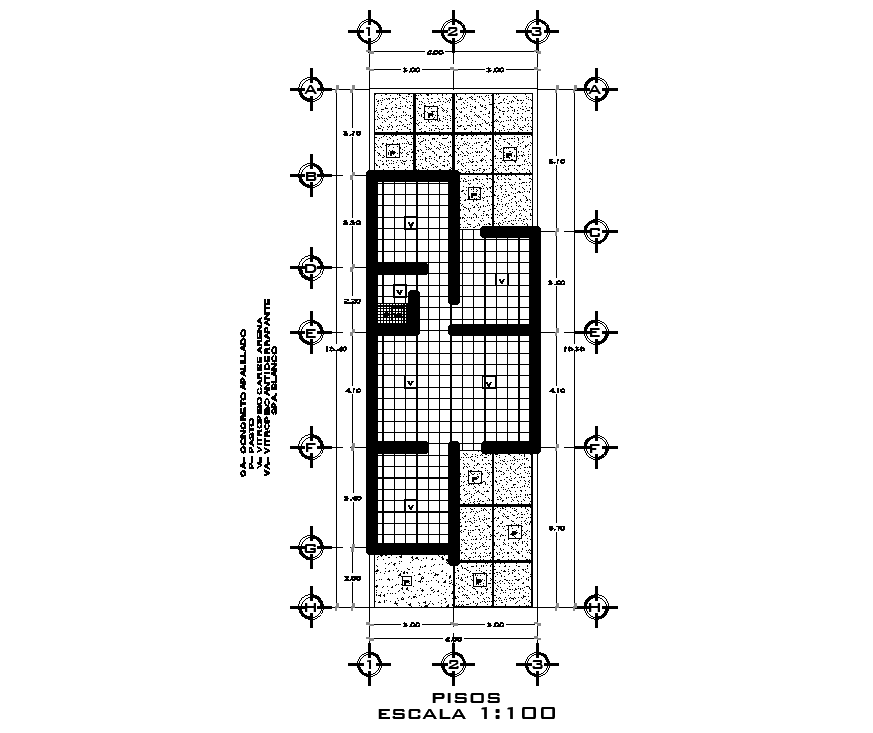 Roof concrete detail of 6x19m house plan is given in this 2D AutoCAD drawing model. Download now.