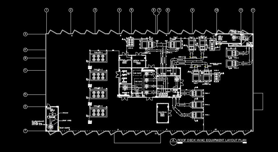 Roof deck HVAC equipment layout plan AutoCAD drawing