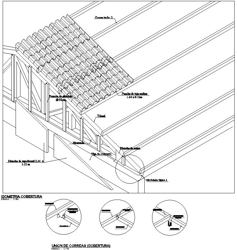 Roof design with detail AutoCAD drawing, CAD file, dwg file