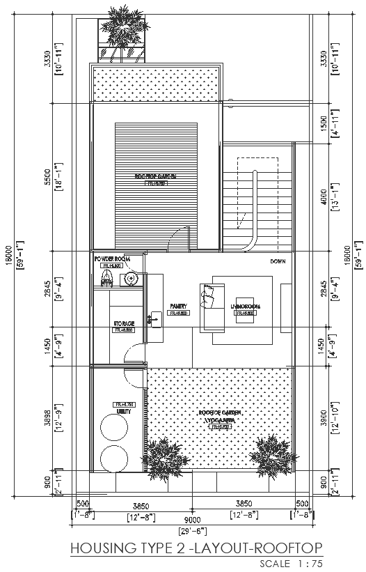 Roof Garden Design AutoCAD DWG File for Bungalow Terrace Layout
