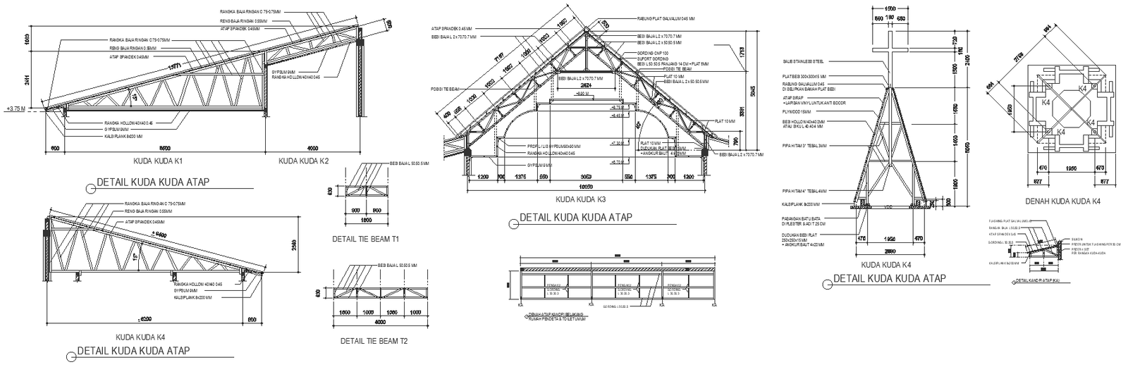 Roof horse detailed section and plan DWG AutoCAD drawing