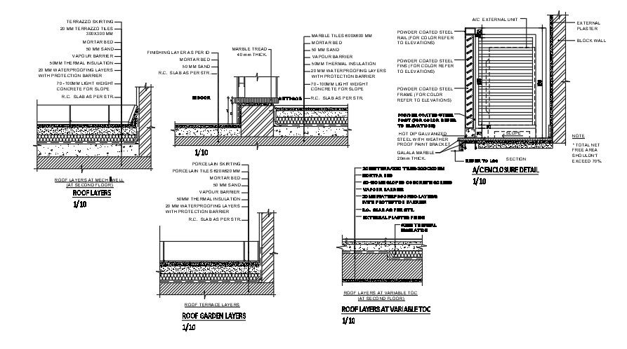 Roof layers AutoCAD detail drawing is provided in this plan