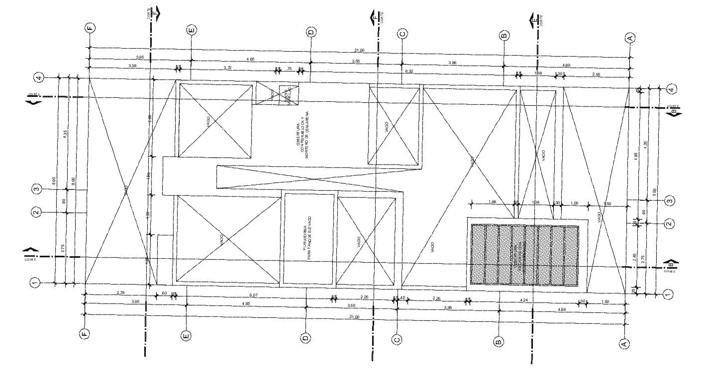 Roof layout of 8x21m house plan is given in this 2D AutoCAD file.Download now.