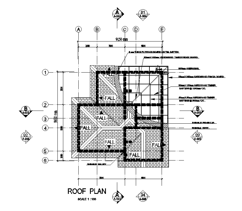 Roof plan 9x10m house plan is given in this Autocad drawing file. Download now.