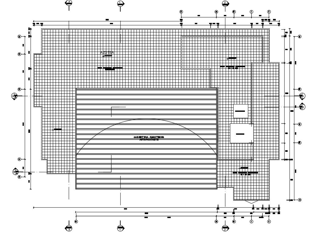 Roof plan design of 46x33m food factory is given in this Autocad drawing file. Download now.