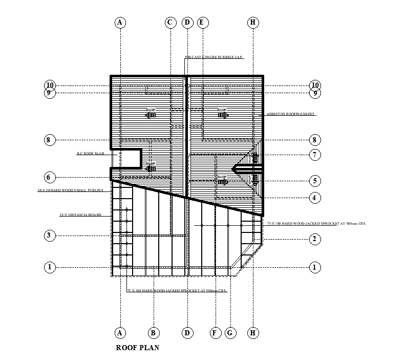 Roof plan of 10x15m house plan is given in this Autocad drawing model. Download now.