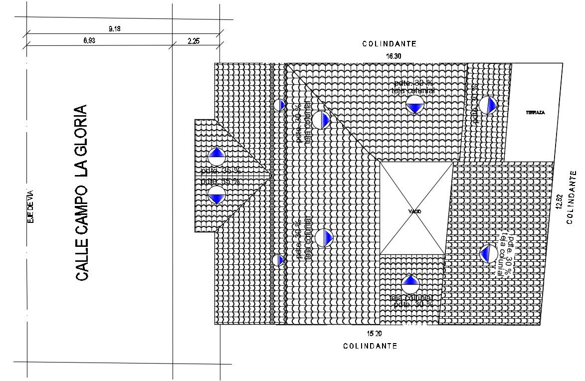 Roof plan of 12x15m house plan has been given in this Autocad drawing file. Download now.