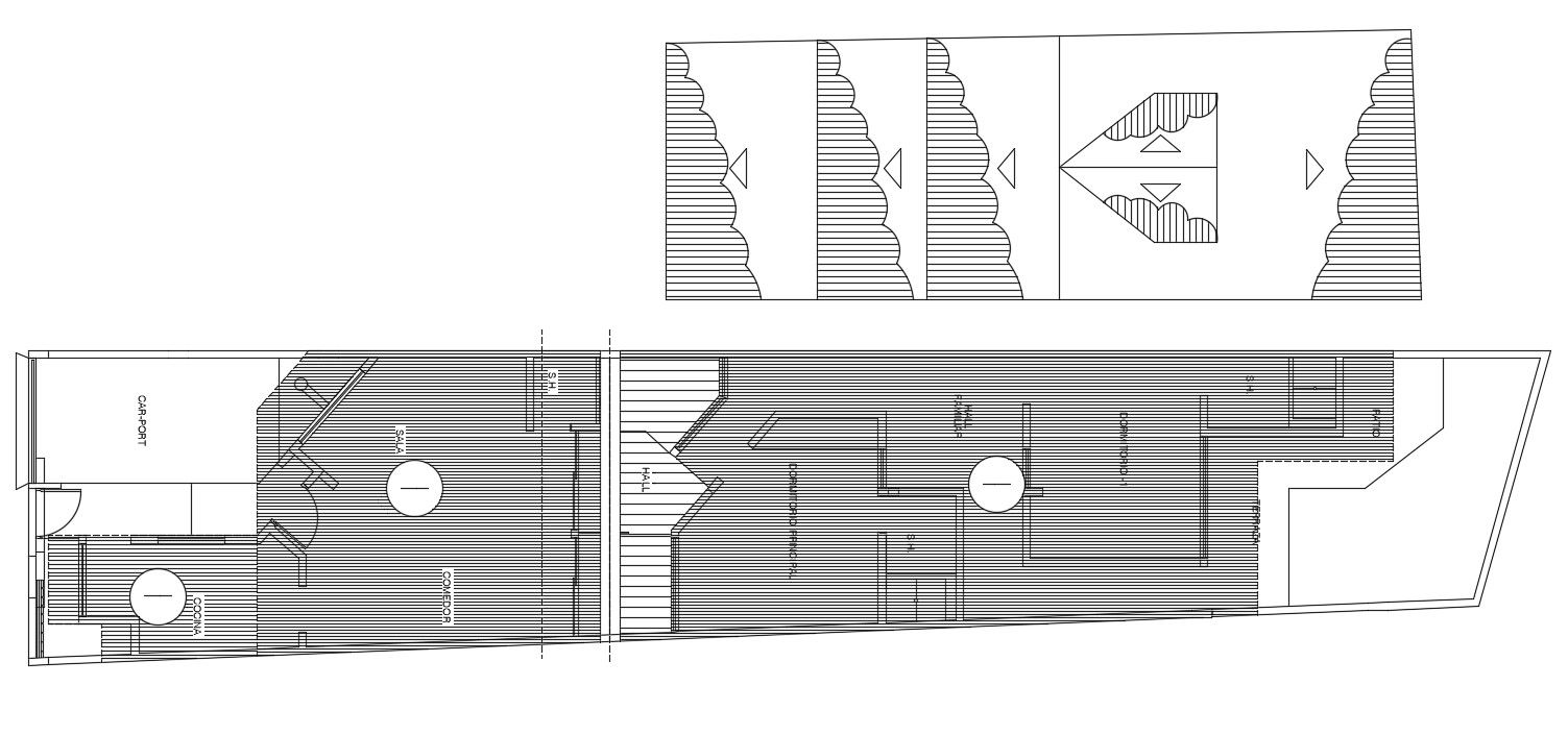 Roof plan of 15x6m home plan is given in this Autocad drawing file. Download the Autocad model.