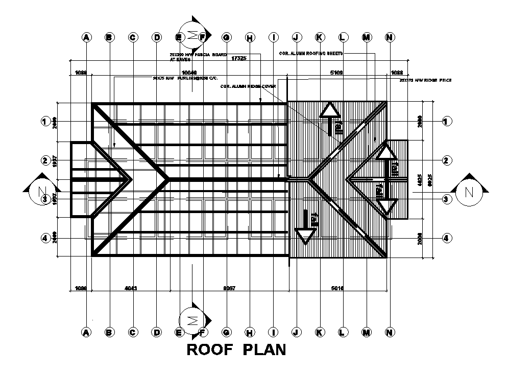 Roof plan of 15x7m toilet plan is given in this Autocad drawing file. Download now.