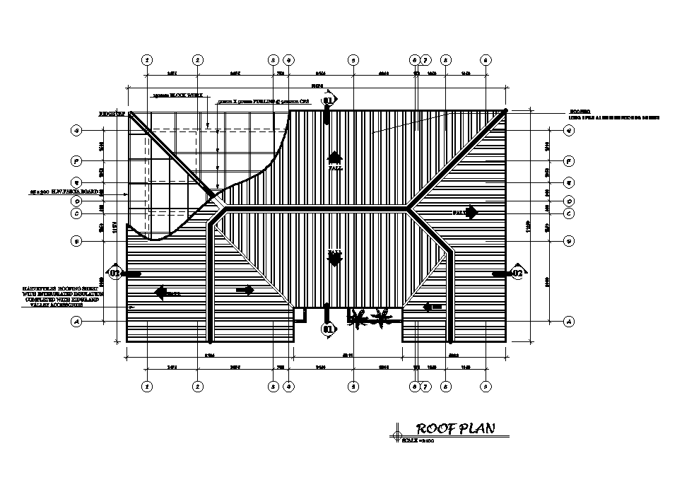 Roof plan of 16x10m house plan is given in this Autocad drawing file. Download now.