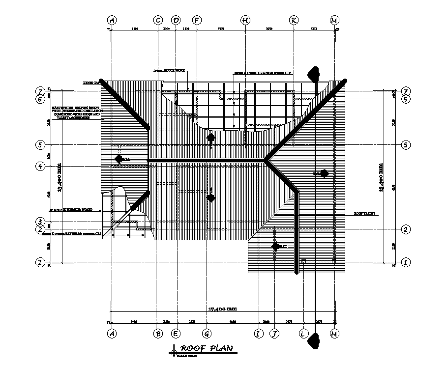 Roof plan of 17x14m residential plan is given in this Autocad drawing file. Download now.