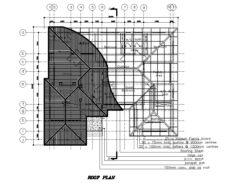 Roof plan of 17x16m residential plan is given in this Autocad drawing file.Download now.