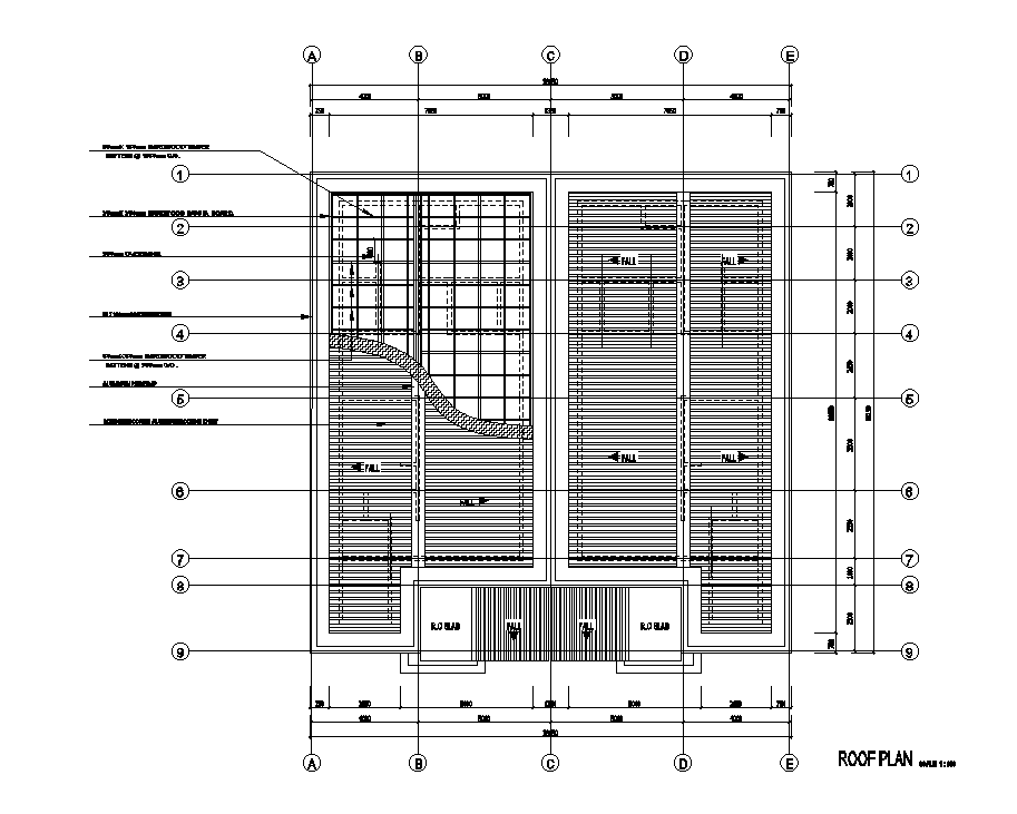 Roof plan of 18x18m residential building plan is given in this Autocad drawing model. Download now.