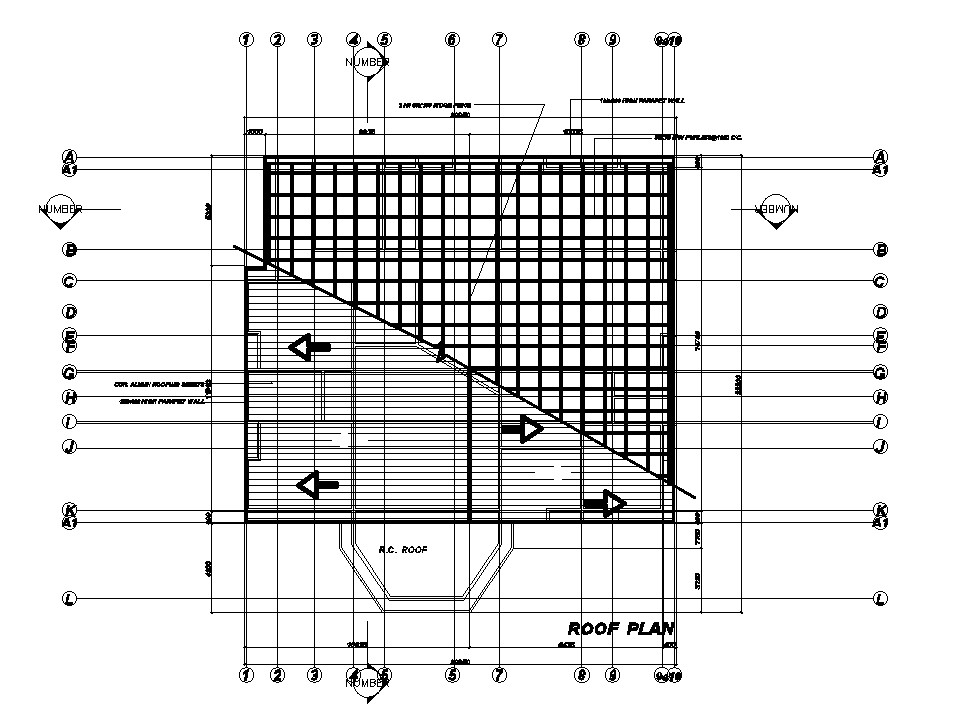 Roof plan of 20x22m house plan is given in this Autocad drawing file. Download now.