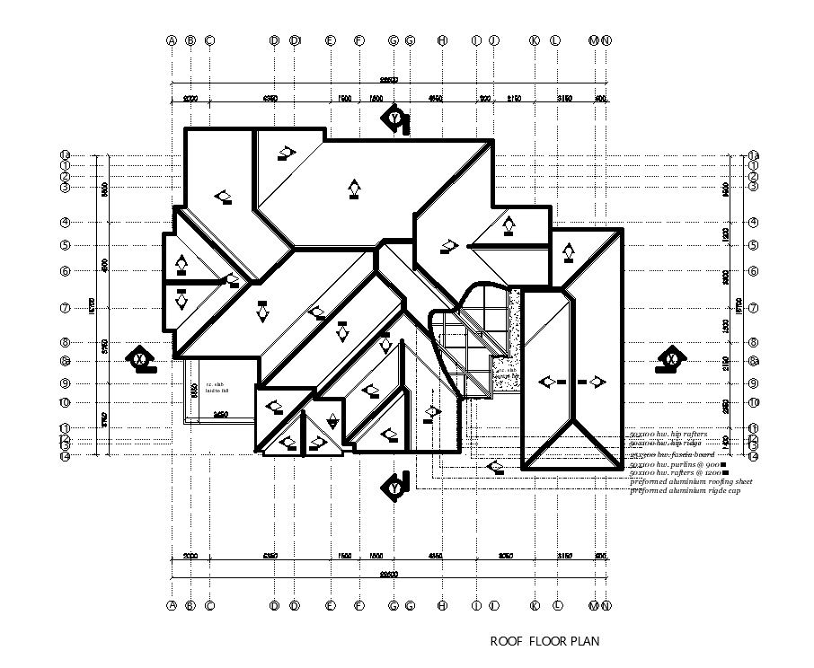 Roof plan of 21x16m house plan is given in this Autocad drawing file. Download now.