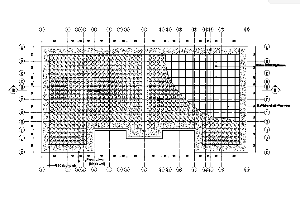 Roof plan of 23x13m twin house plan is given in this Autocad drawing file. Download now.