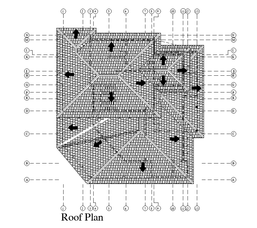 Roof plan of 25x27m house plan is given in this Autocad drawing file. Download now.