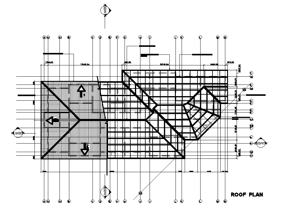 Roof plan of 30x14m house plan is given in this Autocad drawing file. Download now.
