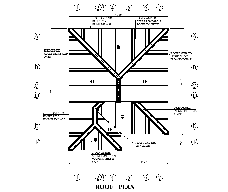 Roof plan of 34’x44’ house plan is given in this Autocad drawing file.Download the 2D Autocad file.