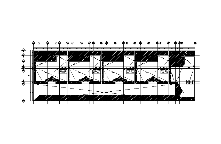 Roof plan of 47x15m multifamily house plan is given in this Autocad drawing file. Download now.