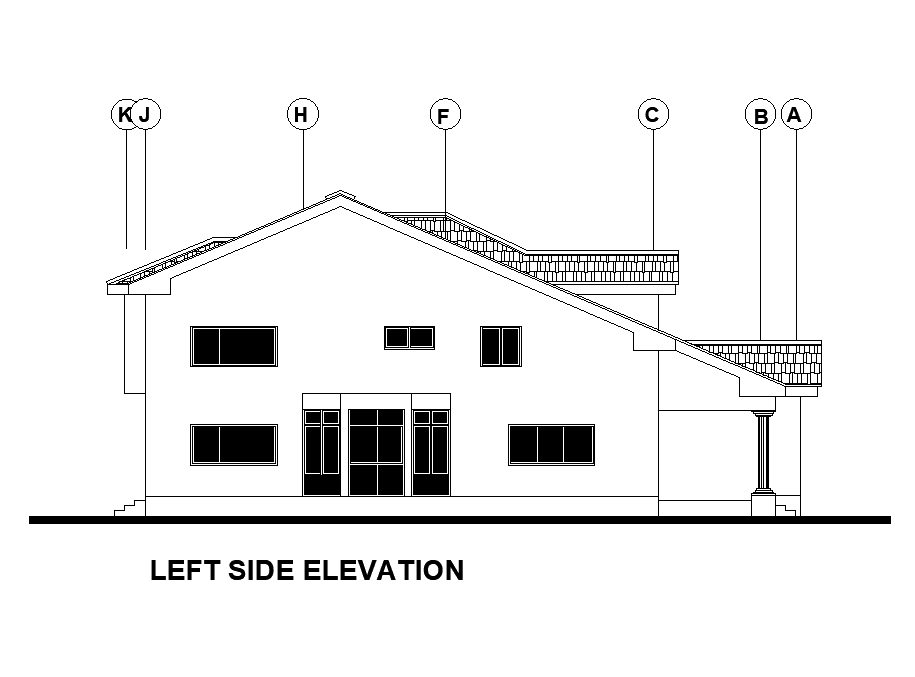 Roof plan of 54’x54’ floor house plan is given in this Autocad drawing file. Download now.