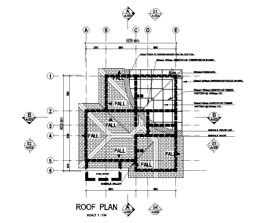Roof plan of 9X10m residential plan is given in this Autocad drawing file. Download the 2D Autocad file.