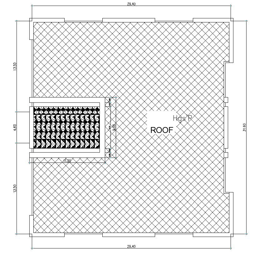 Roof plan of hotel building in AutoCAD 2D drawing, CAD file, dwg file