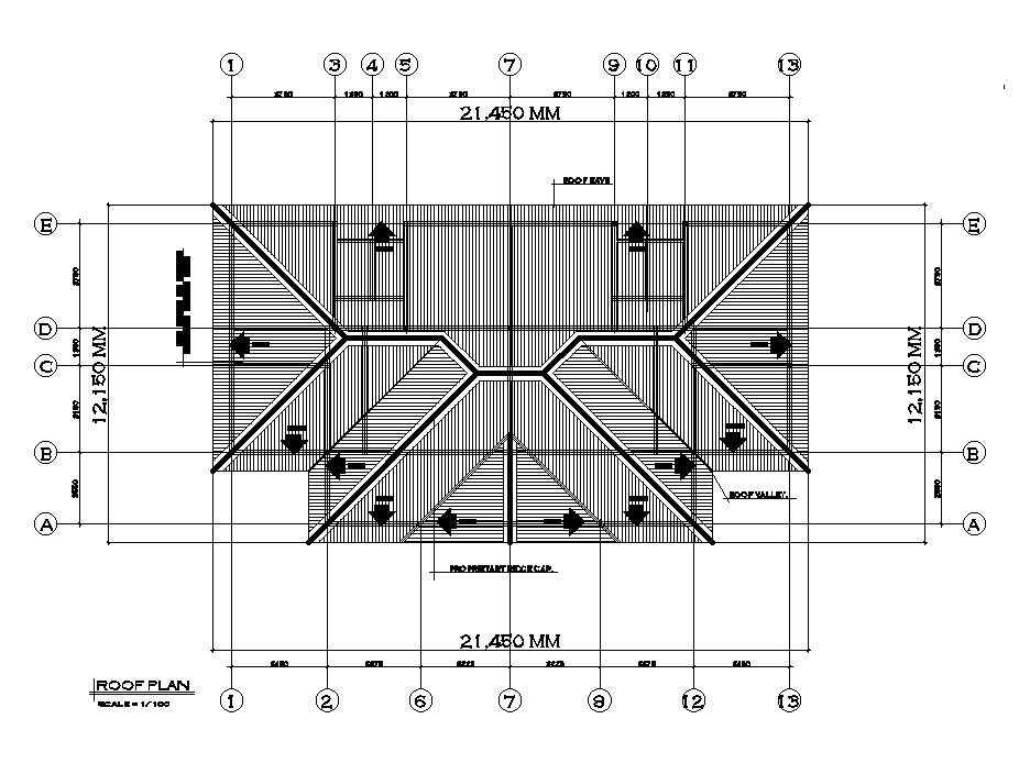 Roof plan of of 20x11m twin house plan is given in this Autocad drawing file.Download now.