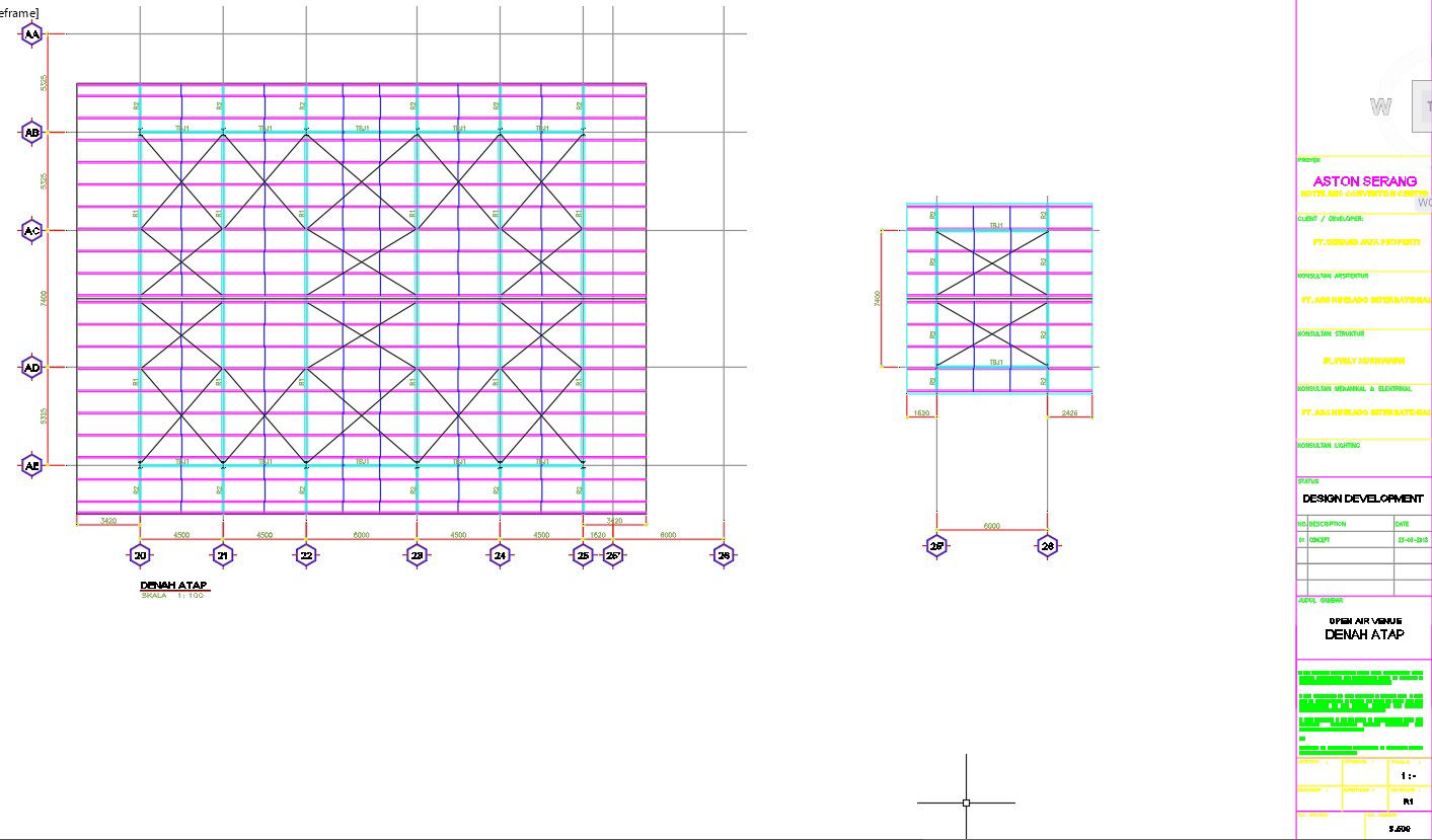Roof plan of the restaurant design in AutoCAD 2D drawing, CAD file, dwg file