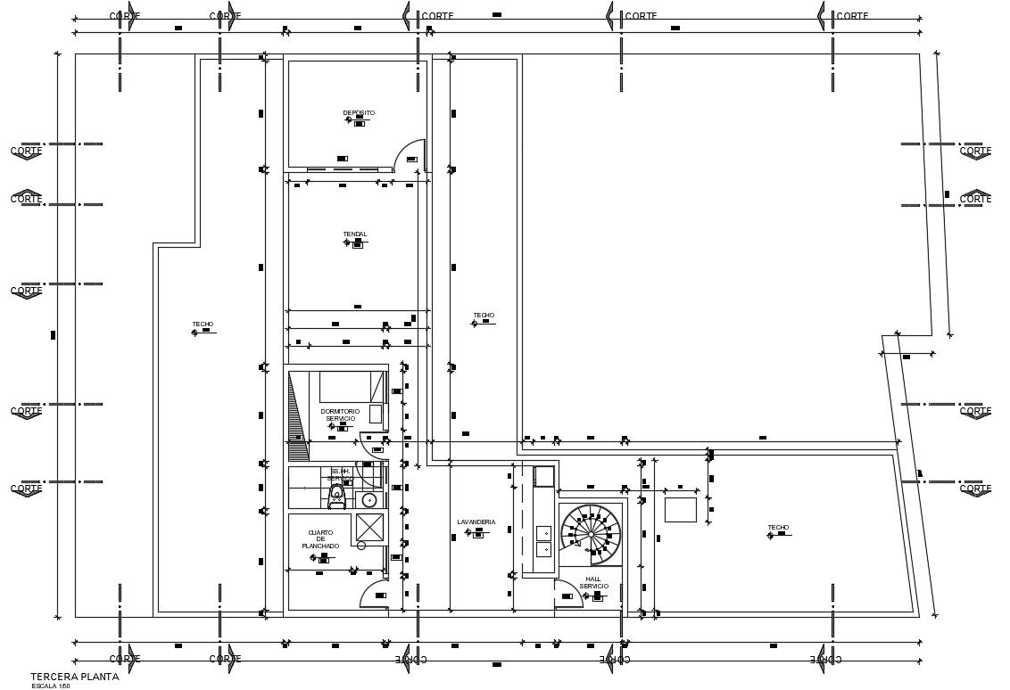 Roof plan of view of 23x16m first floor house plan is given in this Autocad drawing file. Download now.
