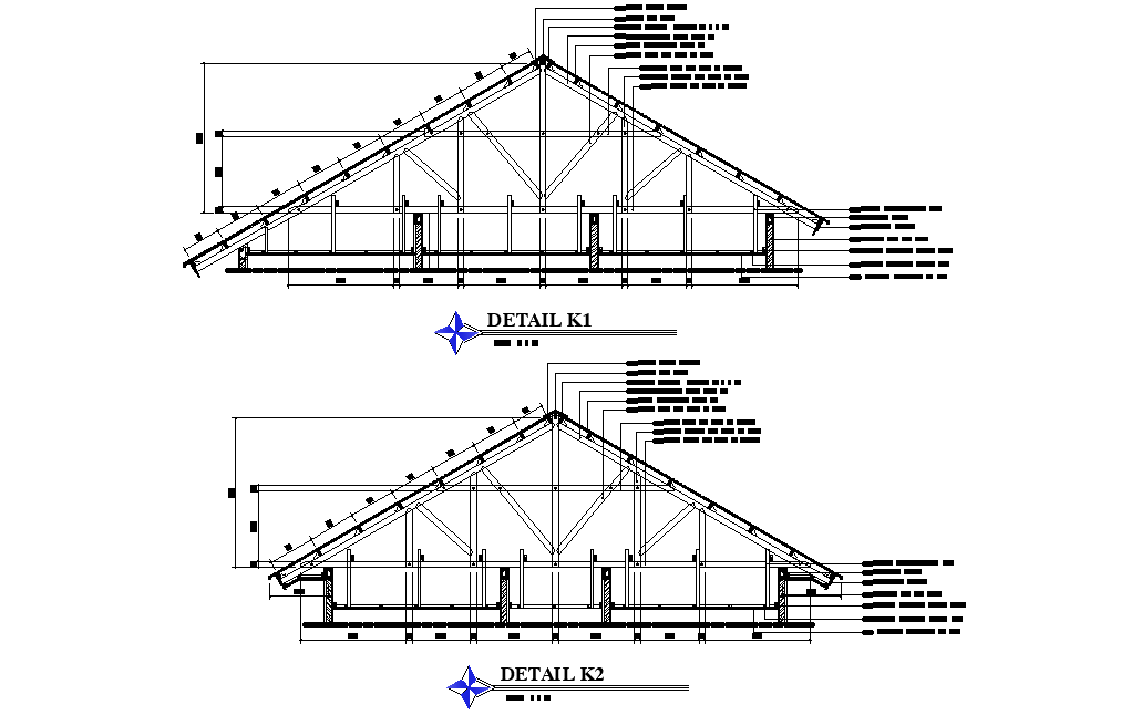 Roof section view of 25’x25’ house plan is given in this Autocad drawing file.Download now.