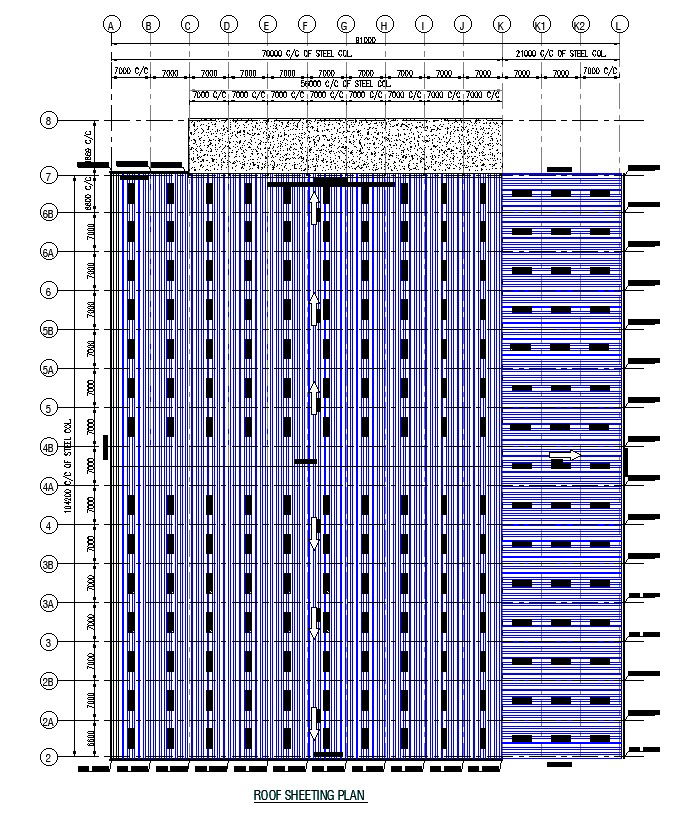 2D CAD Drawing of Roof Sheeting Layout Plan for Projects