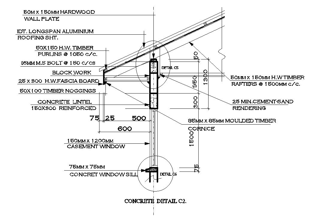 Roof sheet material details are given in this Autocad drawing file. Download now.