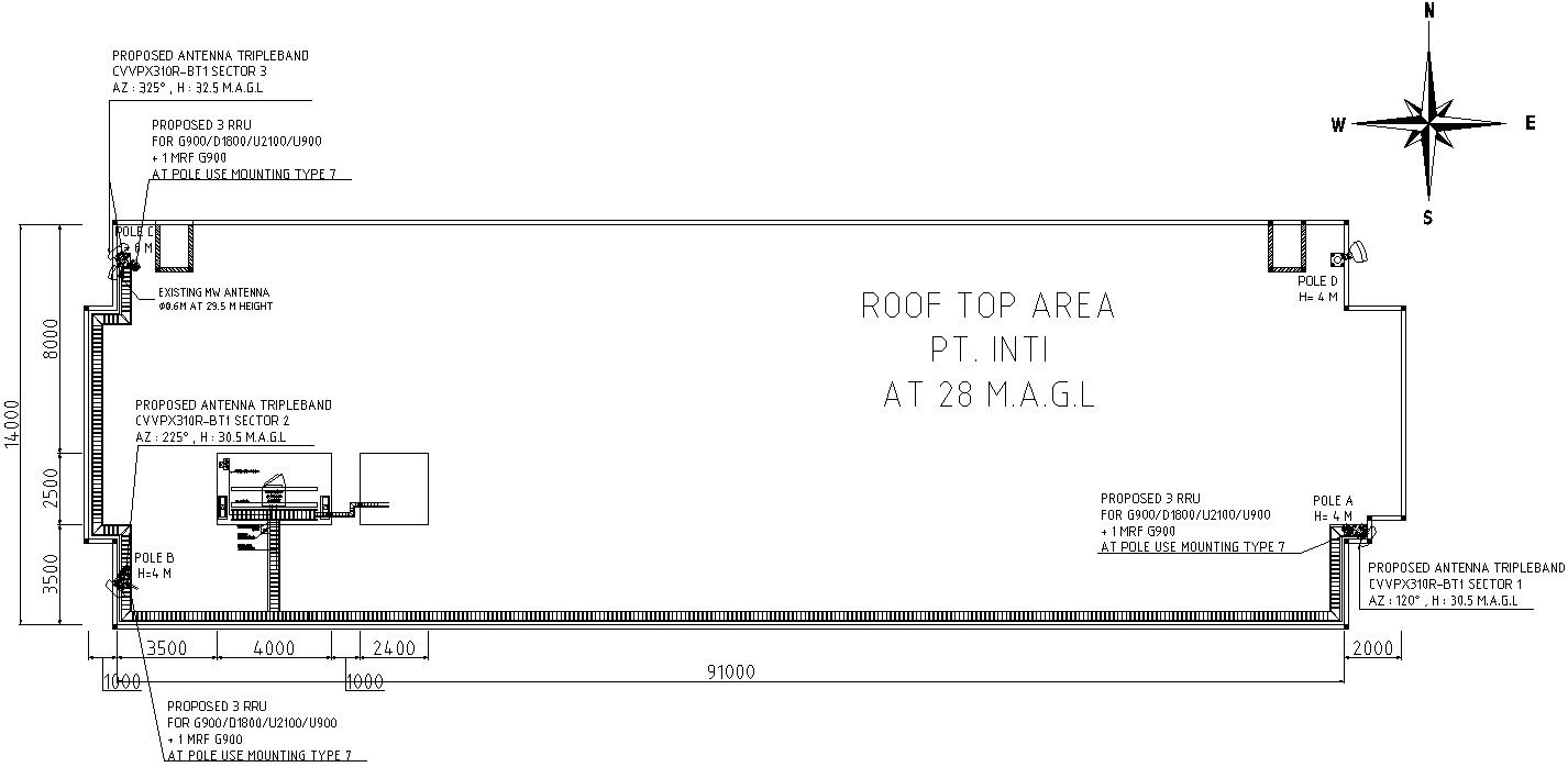 Roof top area of tower in detail AutoCAD drawing