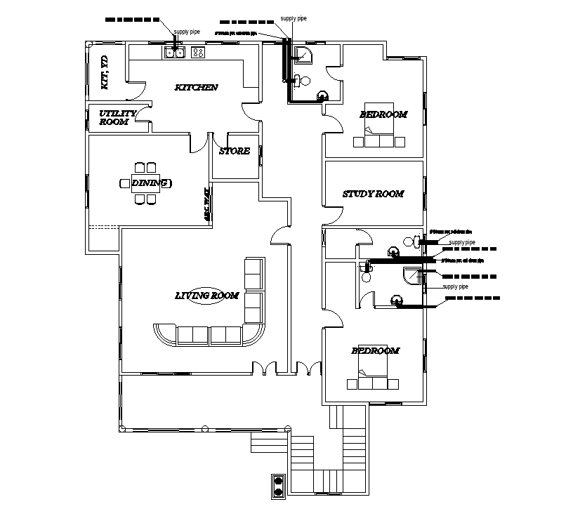 Room detail of 15x21m ground floor house plan is given in this Autocad drawing file. Download now.