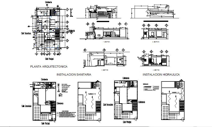Rosary house elevation, section and floor plan details dwg file