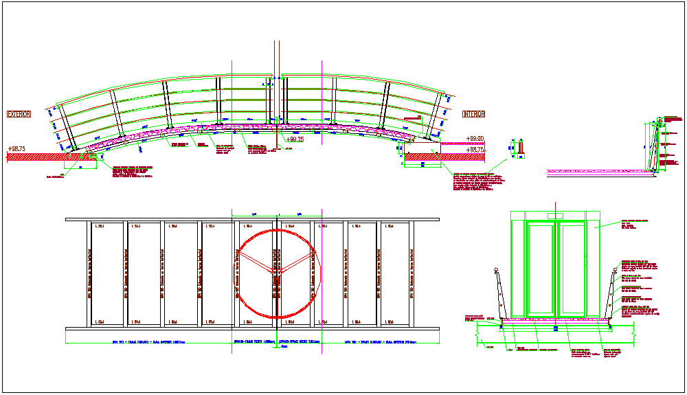 Rotating door detail with catwalk