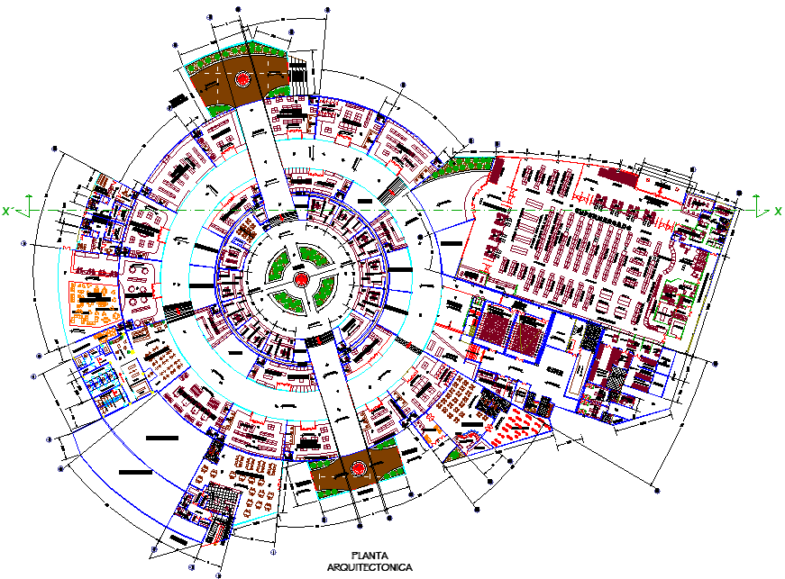 Round commercial building layout dwg file