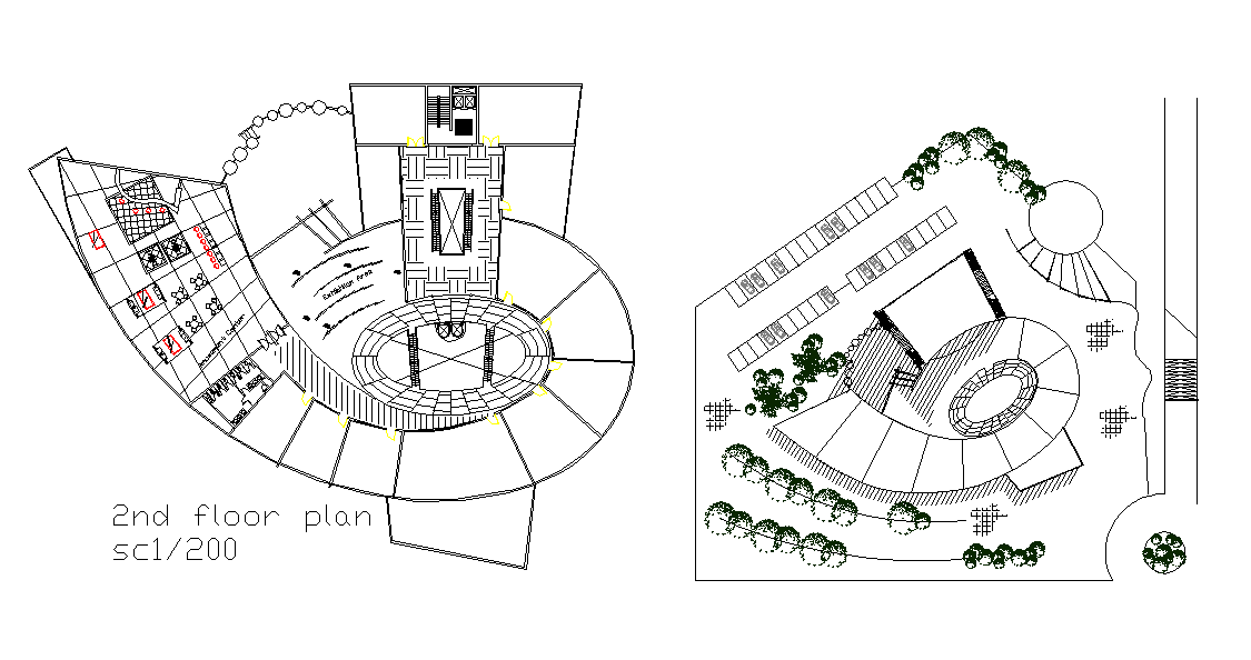 Round shape Commercial plan lay-out design