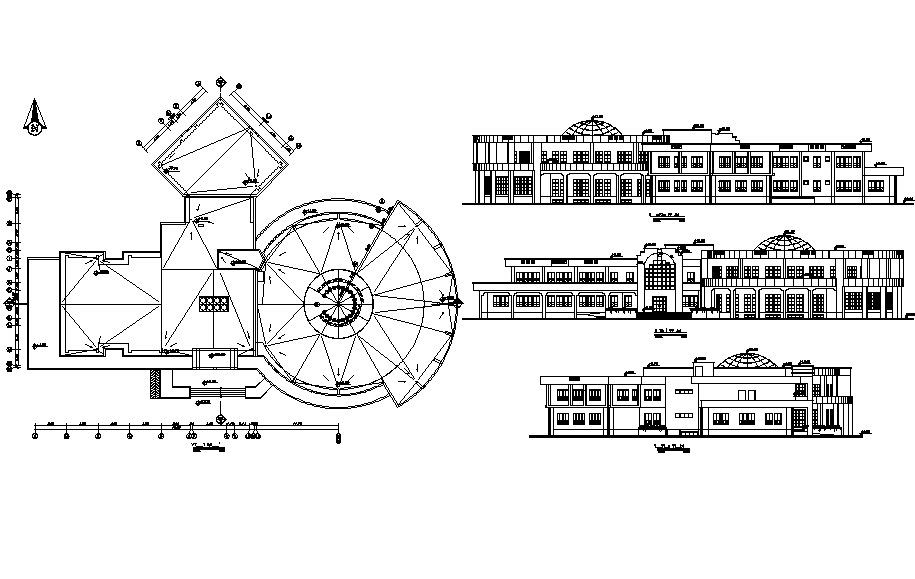 Round shape building plan and elevation detail dwg file