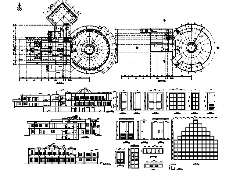 Round shape building plan and elevation detail dwg file