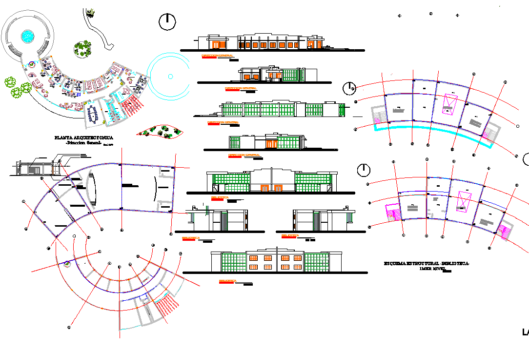 Round shape building plan and elevation working plan detail dwg file
