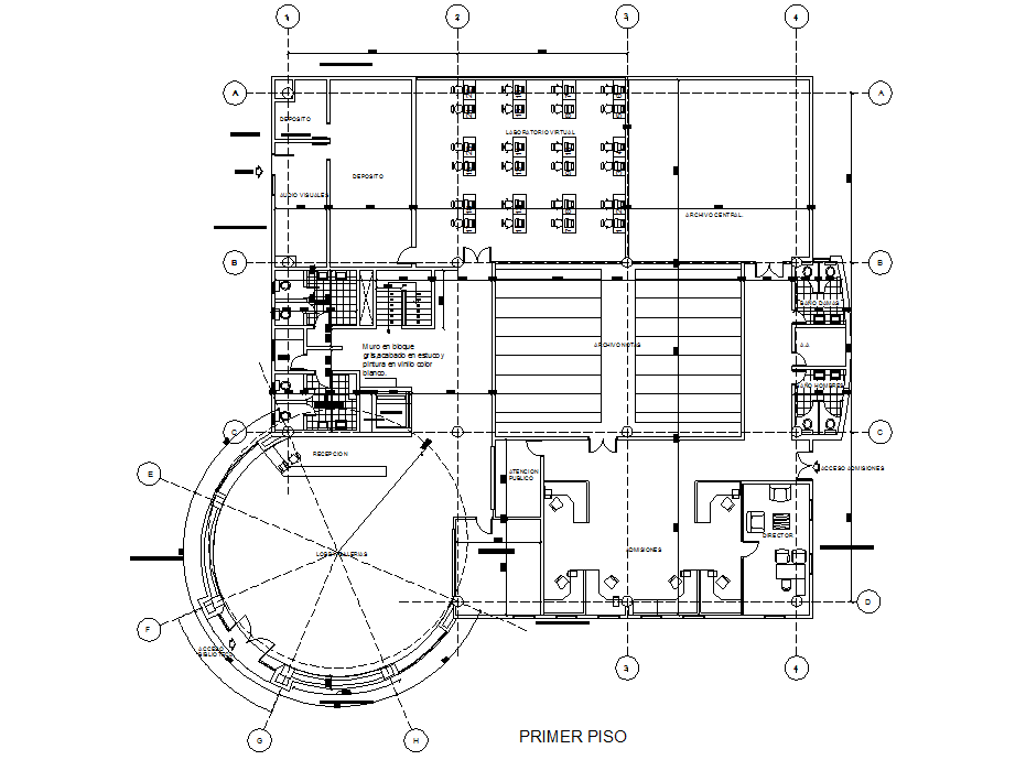 Round shape column building working plan detail dwg file
