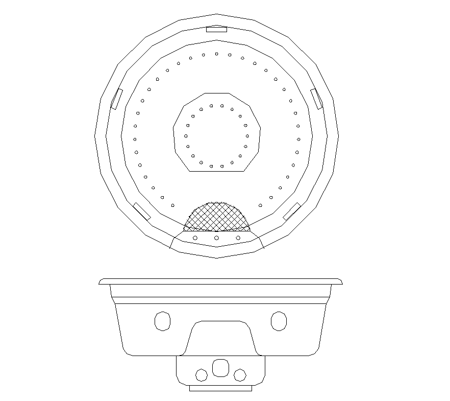Round shape wash basin detail elevation 2d view CAD sanitary block dwg file