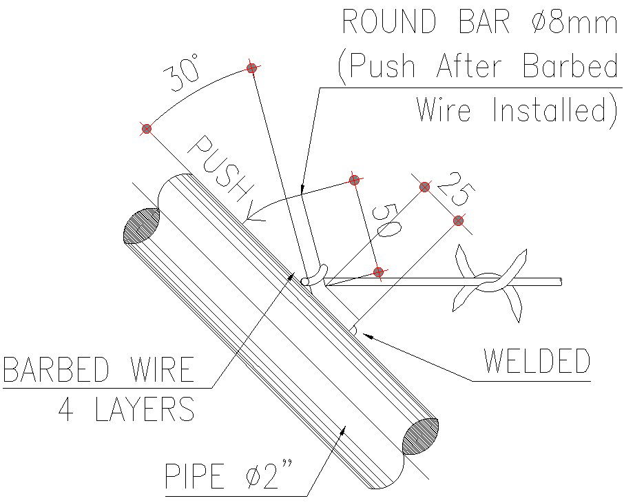 Round Bar and barbed wire details in AutoCAD, dwg file.
