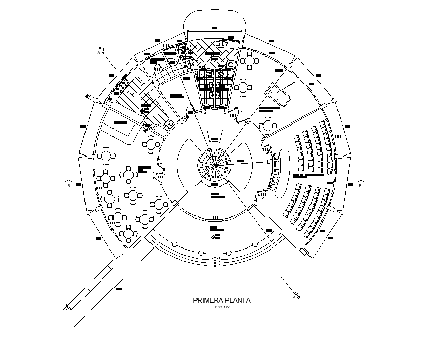 Round Hotel Floor Plan With Furniture Layout CAD Drawing Download DWG File