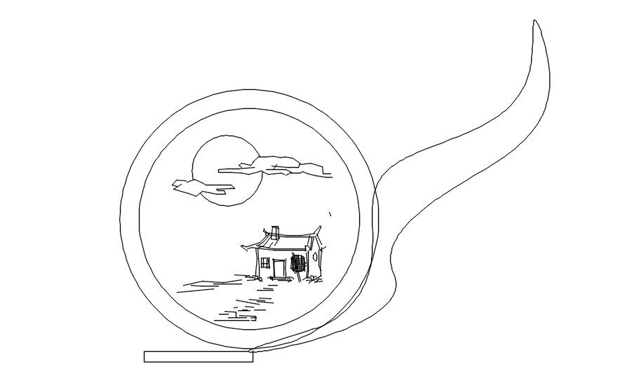 Round frame with nature painting design in AutoCAD 2D drawing, CAD file, dwg file