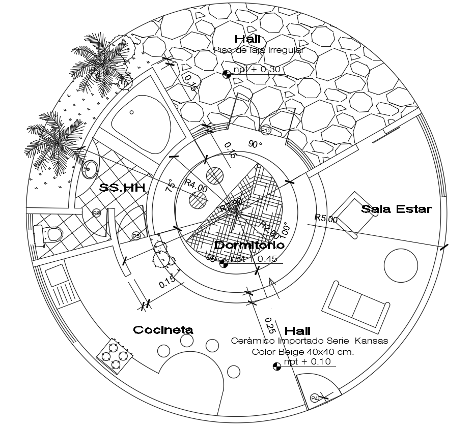 Roundhouse Plan With Furniture Design Download DWG File