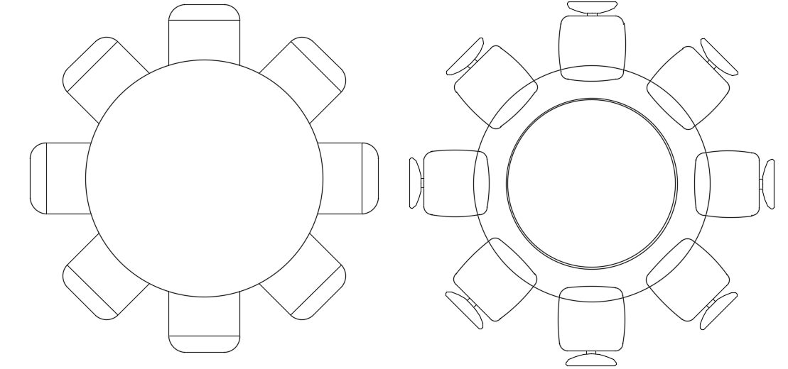 Round Shape Conference Table 2D AutoCAD Design Plan